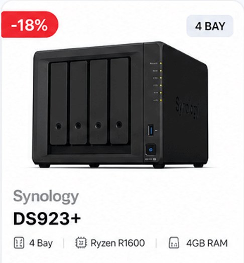 Synology DS923+ – 4 Bay, Ryzen R1600, 4GB RAM, giảm 18%