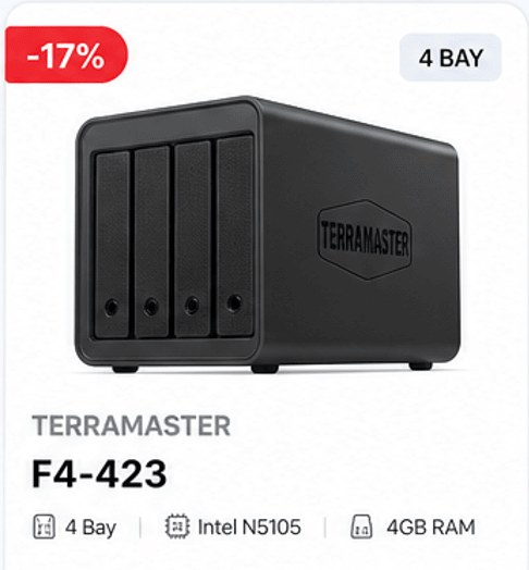 TerraMaster F4-423 – 4 Bay, Intel N5105, 4GB RAM, giảm 17%