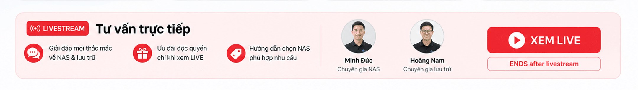Livestream tư vấn trực tiếp: giải đáp mọi thắc mắc về NAS & lưu trữ, ưu đãi độc quyền chỉ khi xem live, hướng dẫn chọn NAS phù hợp – chuyên gia Minh Đức, Hoàng Nam – XEM LIVE