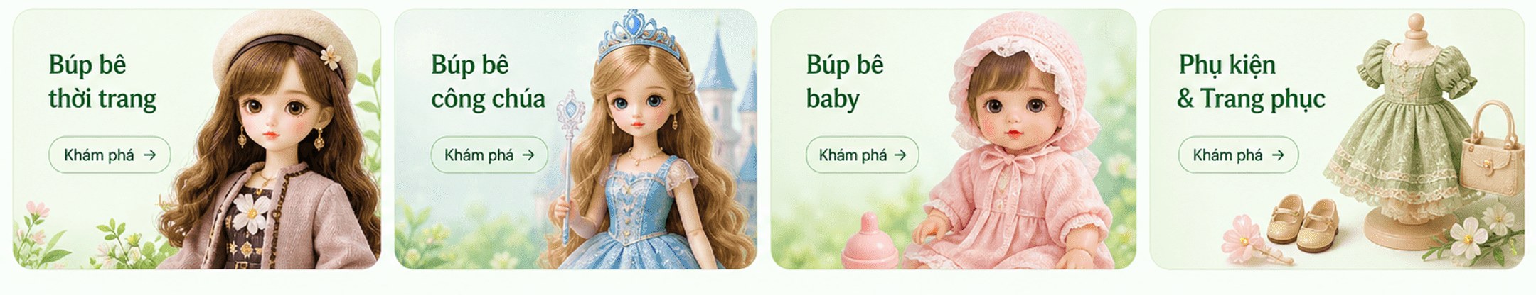 Danh mục: Búp bê thời trang, Búp bê công chúa, Búp bê baby, Phụ kiện & Trang phục – Khám phá