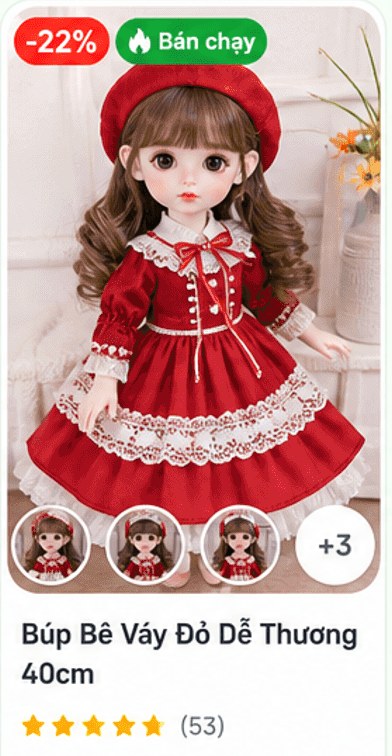 Búp Bê Váy Đỏ Dễ Thương 40cm