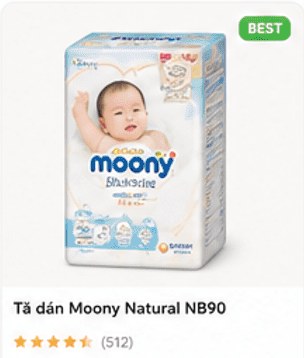 Tã dán Moony Natural NB90