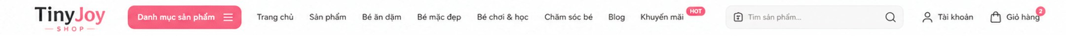 Menu: Trang chủ, Sản phẩm, Bé ăn dặm, Bé mặc đẹp, Bé chơi và học, Chăm sóc bé, Blog, Khuyến mãi; tìm sản phẩm; tài khoản; giỏ hàng