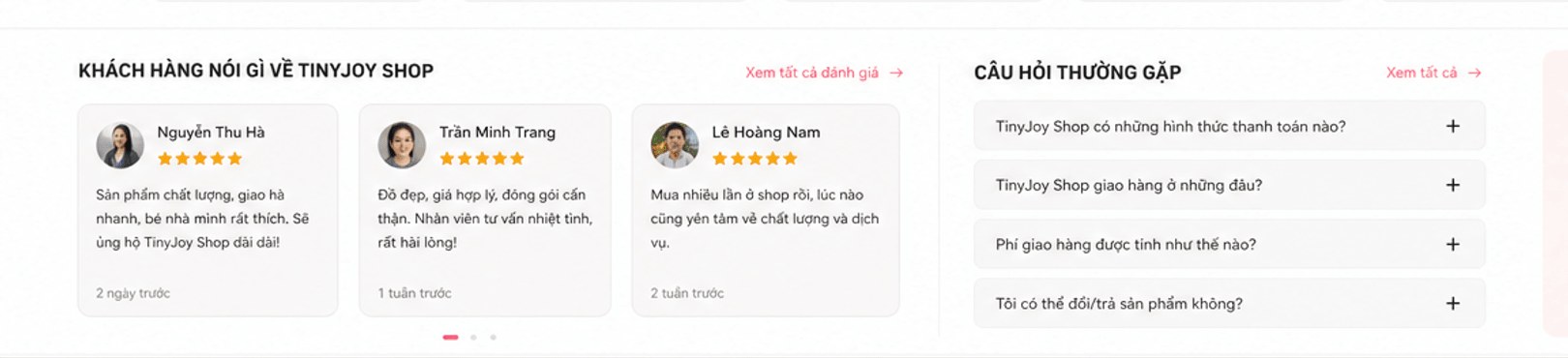 Khách hàng nói gì về TinyJoy Shop; câu hỏi thường gặp