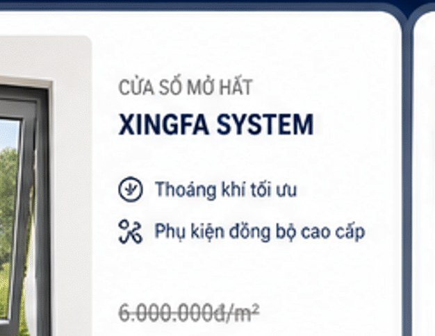 Cửa sổ mở hất Xingfa System – -15%; thoáng khí tối ưu; phụ kiện đồng bộ cao cấp