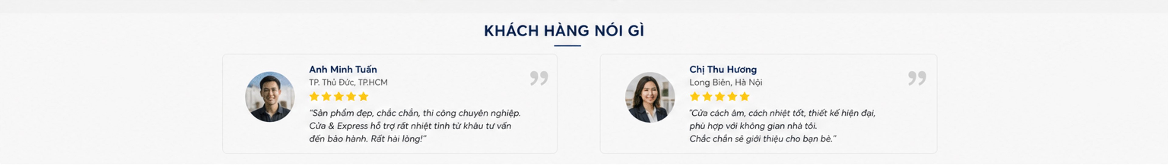 Khách hàng nói gì: anh Minh Tuấn (TP. Thủ Đức) và chị Thu Hương (Long Biên, Hà Nội) đánh giá 5 sao