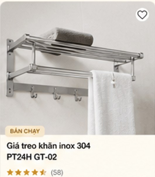 Giá treo khăn inox 304 PT24H GT-02 – bán chạy