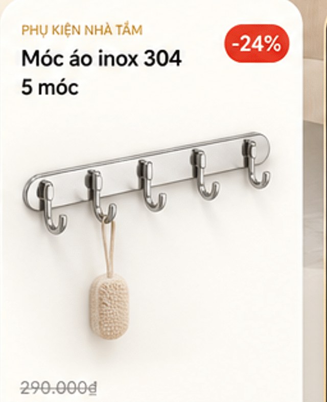 Móc áo inox 304 5 móc – giảm 24%