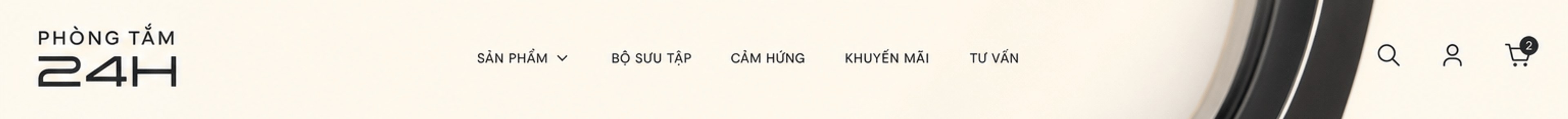 Phòng Tắm 24H – menu: Sản phẩm, Bộ sưu tập, Cảm hứng, Khuyến mãi, Tư vấn; tìm kiếm, tài khoản, giỏ hàng