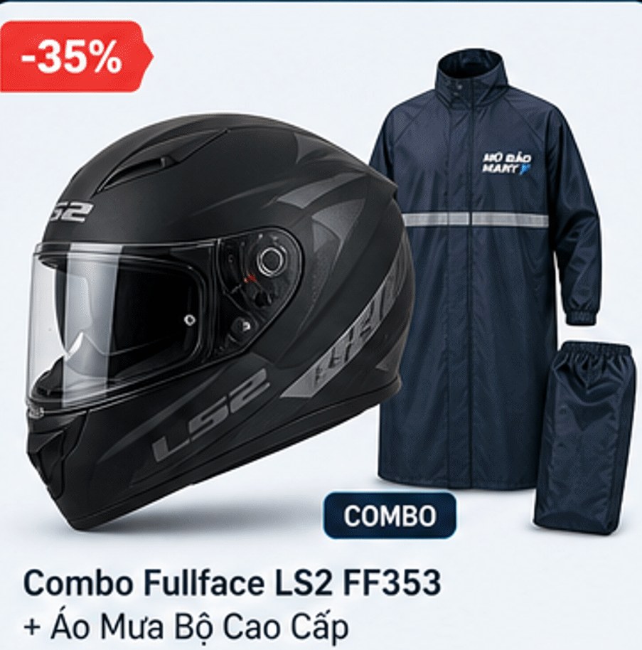Combo Fullface LS2 FF353 + Áo Mưa Bộ Cao Cấp