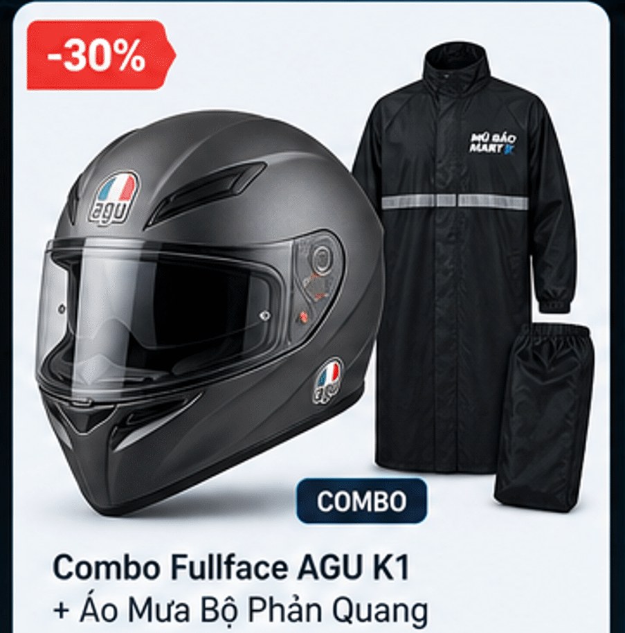 Combo Fullface AGU K1 + Áo Mưa Bộ Phản Quang