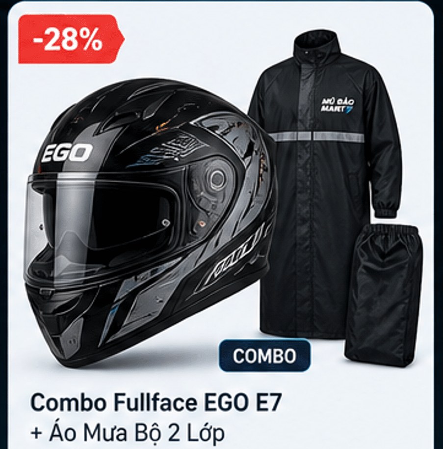 Combo Fullface EGO E7 + Áo Mưa Bộ 2 Lớp