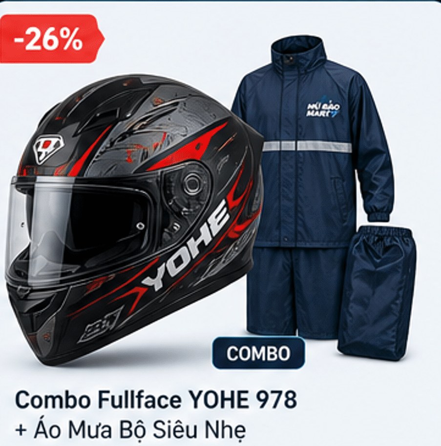 Combo Fullface YOHE 978 + Áo Mưa Bộ Siêu Nhẹ