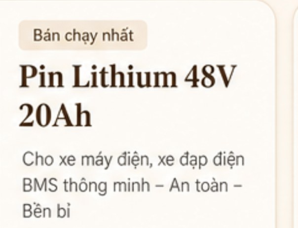 Pin Lithium 48V 20Ah – Bán chạy nhất – cho xe máy điện, xe đạp điện; BMS thông minh, an toàn, bền bỉ