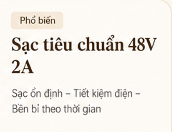 Sạc tiêu chuẩn 48V 2A – Phổ biến – sạc ổn định, tiết kiệm điện, bền bỉ theo thời gian
