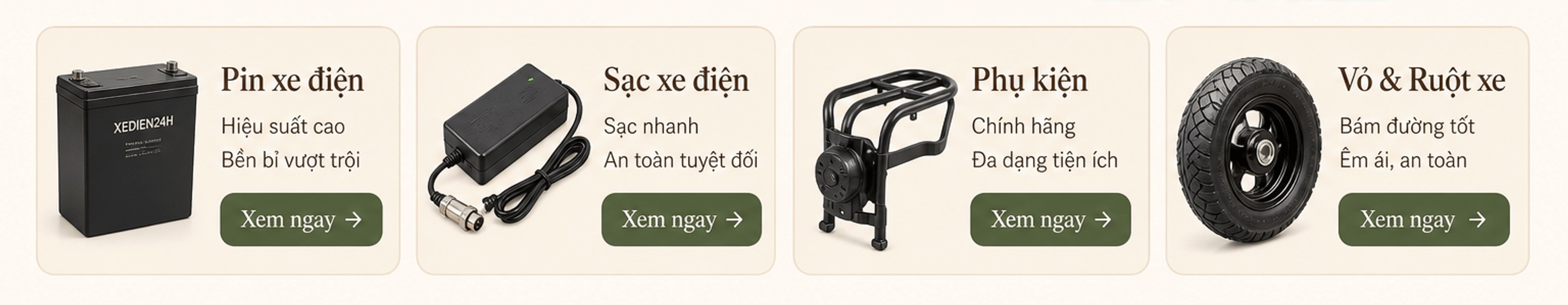 Danh mục: Pin xe điện, Sạc xe điện, Phụ kiện, Vỏ & Ruột xe