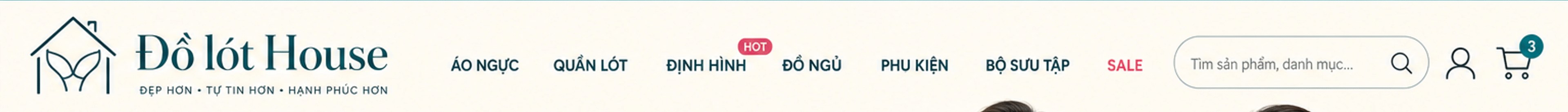 Đồ lót House – menu: Áo ngực, Quần lót, Định hình, Đồ ngủ, Phụ kiện, Bộ sưu tập, Sale; tìm kiếm, tài khoản, giỏ hàng
