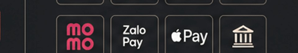 Phương thức thanh toán: Visa, Mastercard, JCB, napas, MoMo, ZaloPay, Apple Pay, ngân hàng