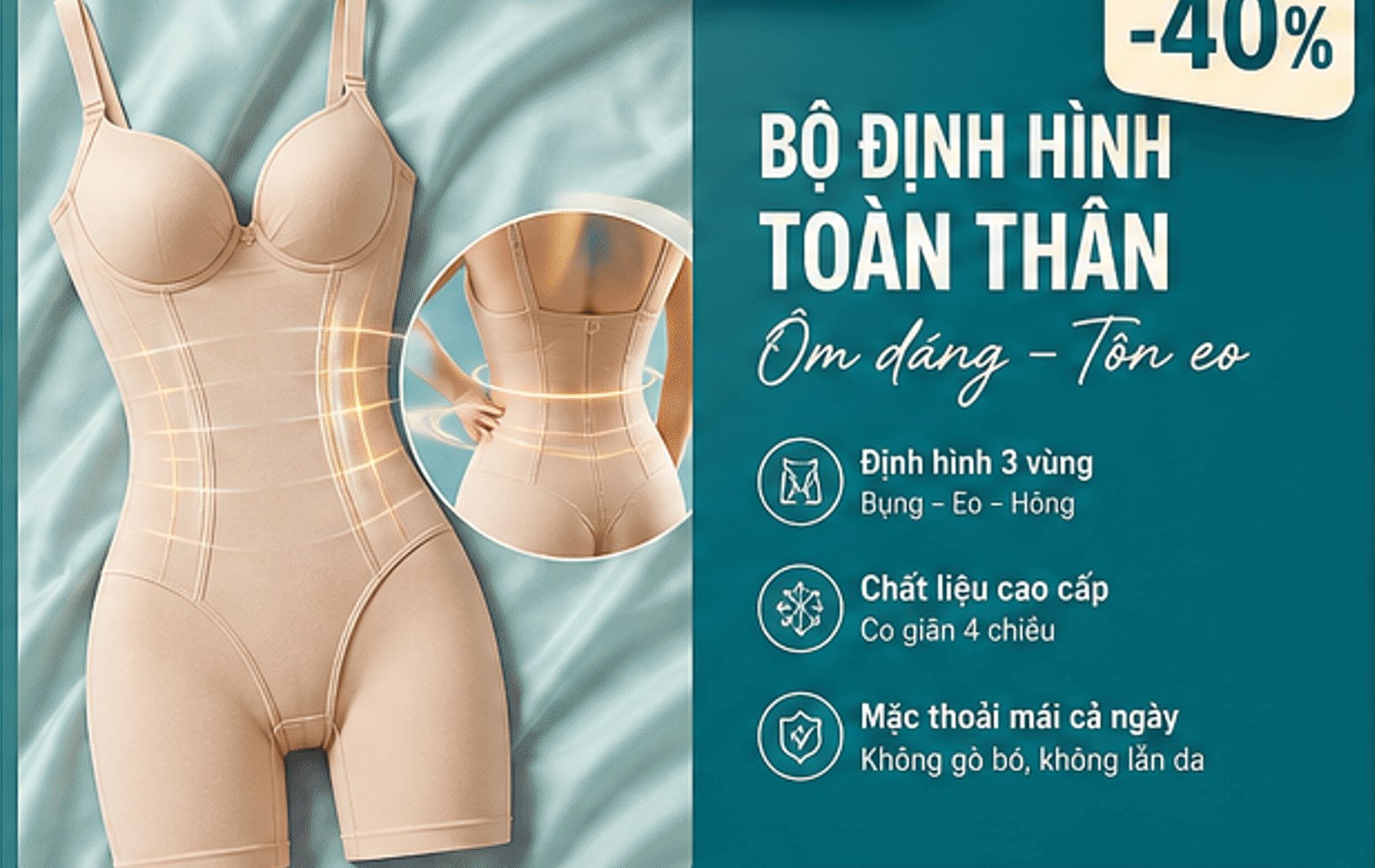 Deal nổi bật -40%: Bộ định hình toàn thân – ôm dáng, tôn eo; định hình 3 vùng, chất liệu cao cấp co giãn 4 chiều, mặc thoải mái cả ngày