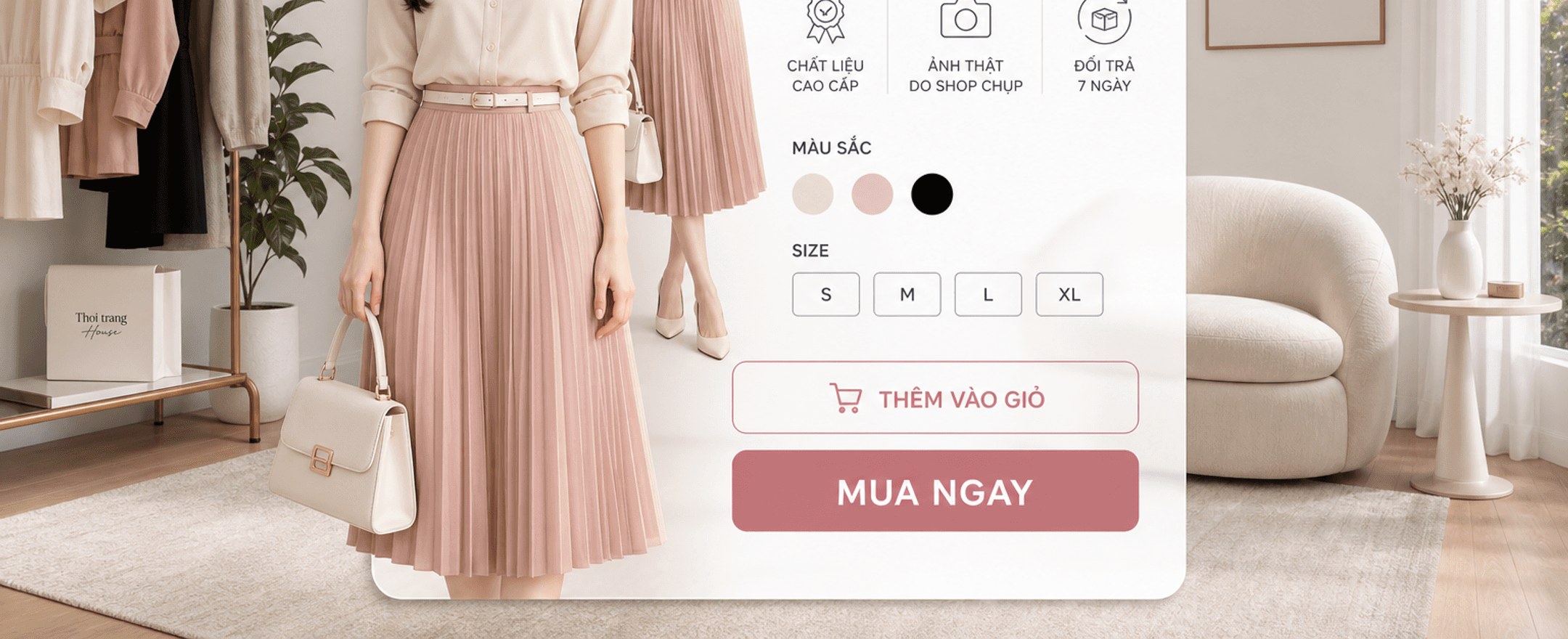 Chất liệu cao cấp; màu sắc be, hồng, đen; size S M L XL; thêm vào giỏ, mua ngay