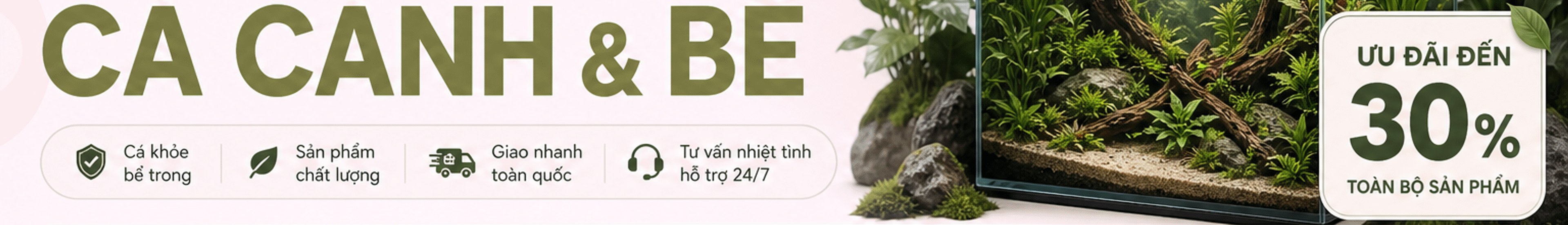 Thế giới cá cảnh và bể; cam kết cá khỏe bể trong, sản phẩm chất lượng, giao nhanh toàn quốc, tư vấn 24/7; ưu đãi đến 30% toàn bộ sản phẩm