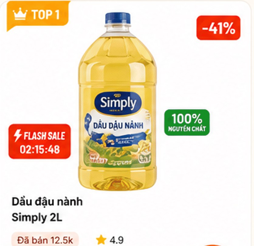 Dầu đậu nành Simply 2L – TOP 1, giảm 41%; đã bán, đánh giá 4.8-4.9 sao