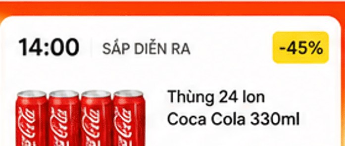 Thùng 24 lon Coca Cola 330ml – khung giờ 14:00 sắp diễn ra, giảm -45%