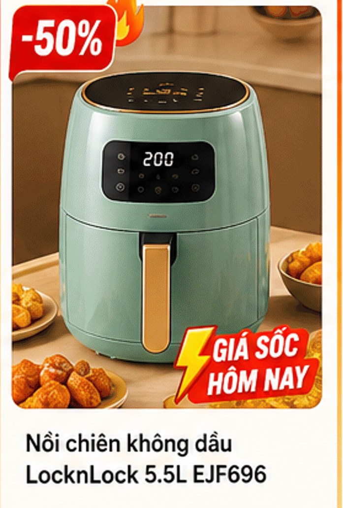 Nồi chiên không dầu LocknLock 5.5L EJF696 – giảm -50%, giá sốc hôm nay