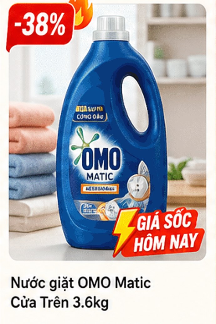 Nước giặt OMO Matic Cửa Trên 3.6kg – giảm -38%, giá sốc hôm nay