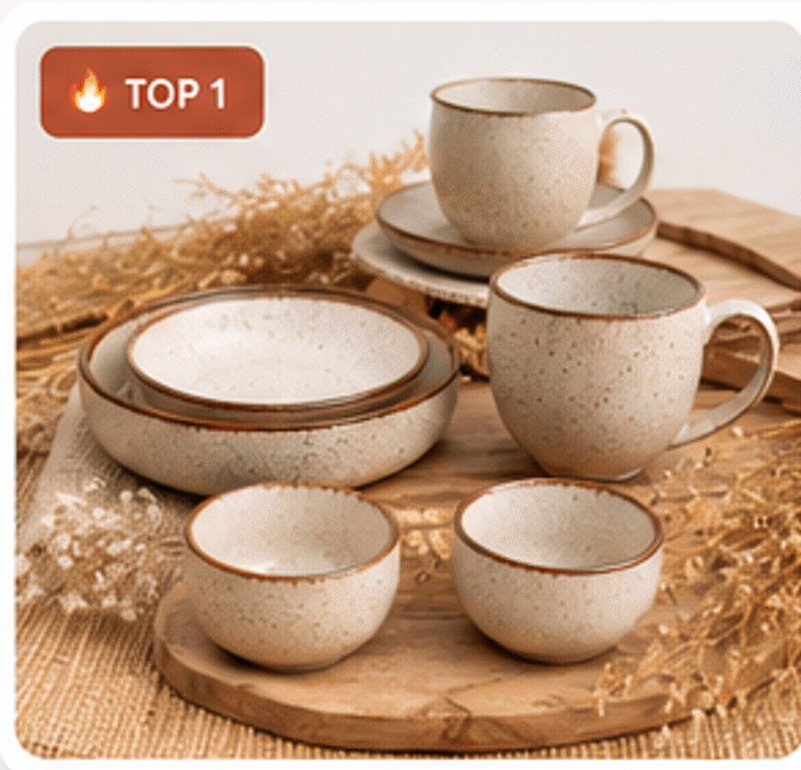 Sản phẩm Top 1: Bộ ấm chén Gốm Bát Tràng men kem