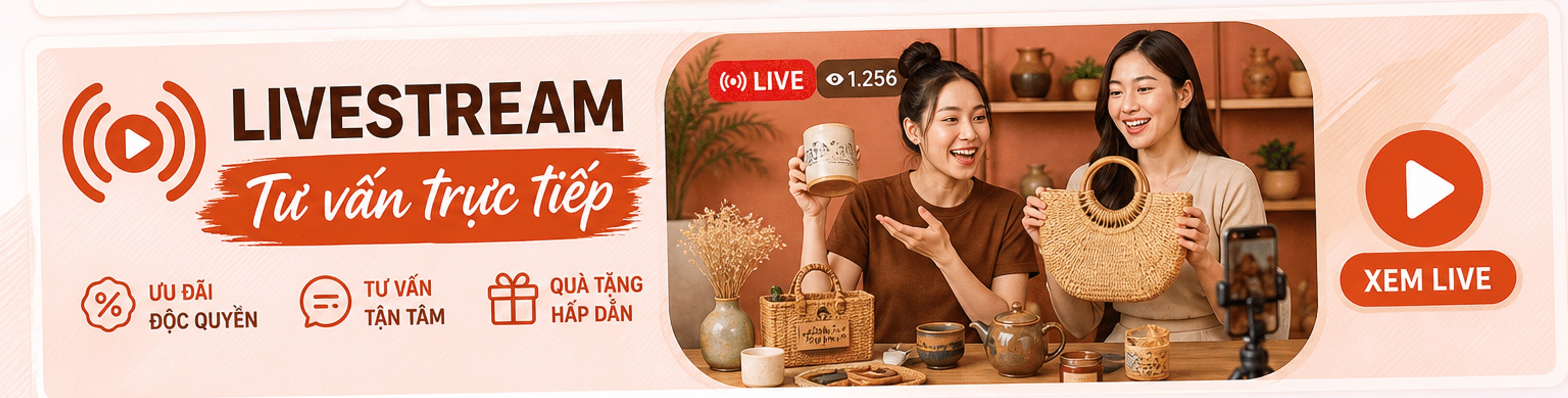 Livestream tư vấn trực tiếp – ưu đãi độc quyền, tư vấn tận tâm, quà tặng hấp dẫn – nút Xem live