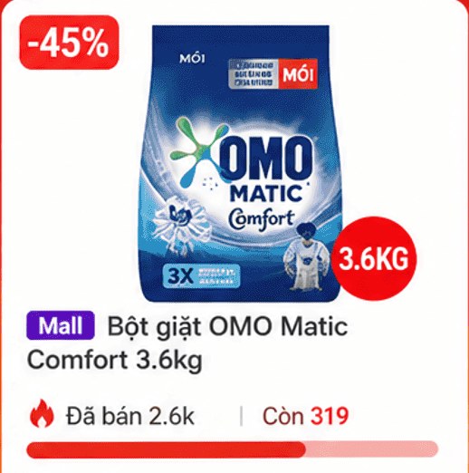 Bột giặt OMO Matic Comfort 3.6kg