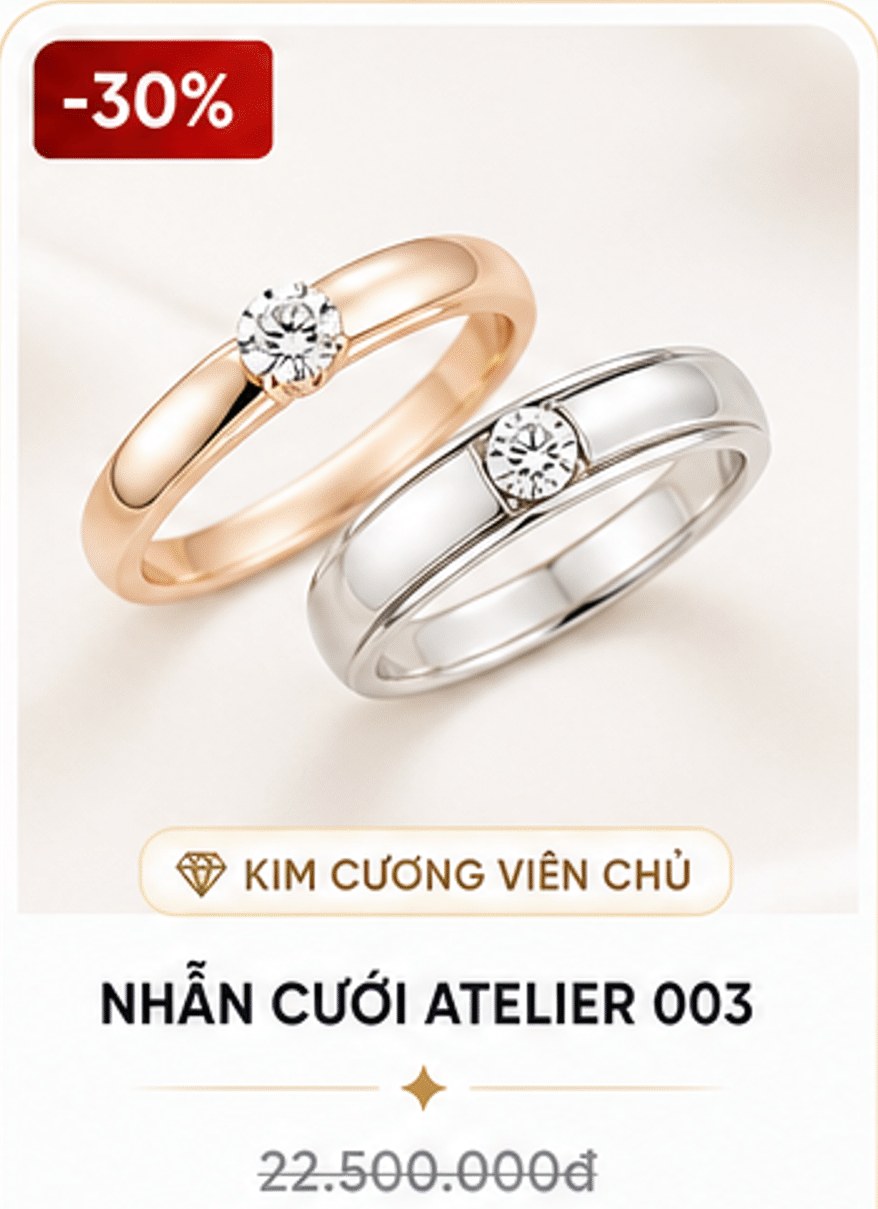 -30% Nhẫn cưới Atelier 003 – Kim cương viên chủ