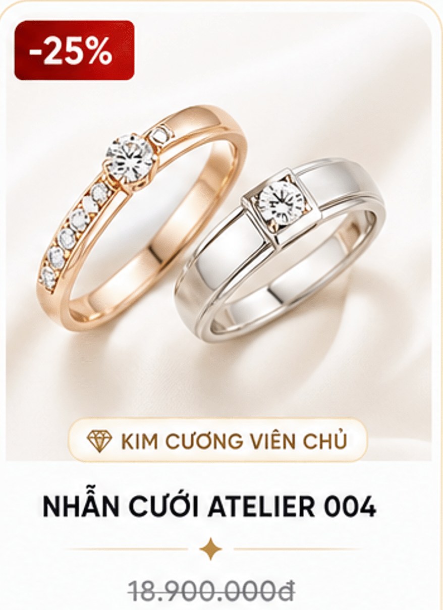 -25% Nhẫn cưới Atelier 004 – Kim cương viên chủ