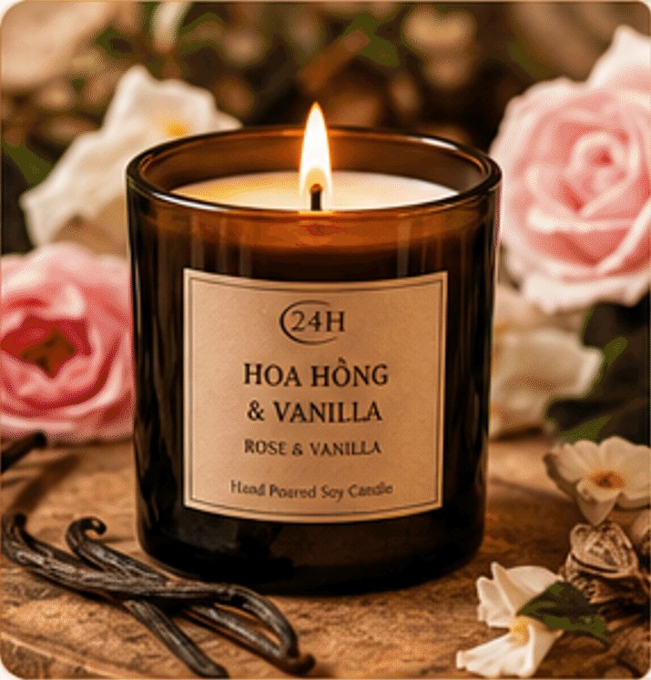 Ảnh Nến thơm Hoa Hồng & Vanilla
