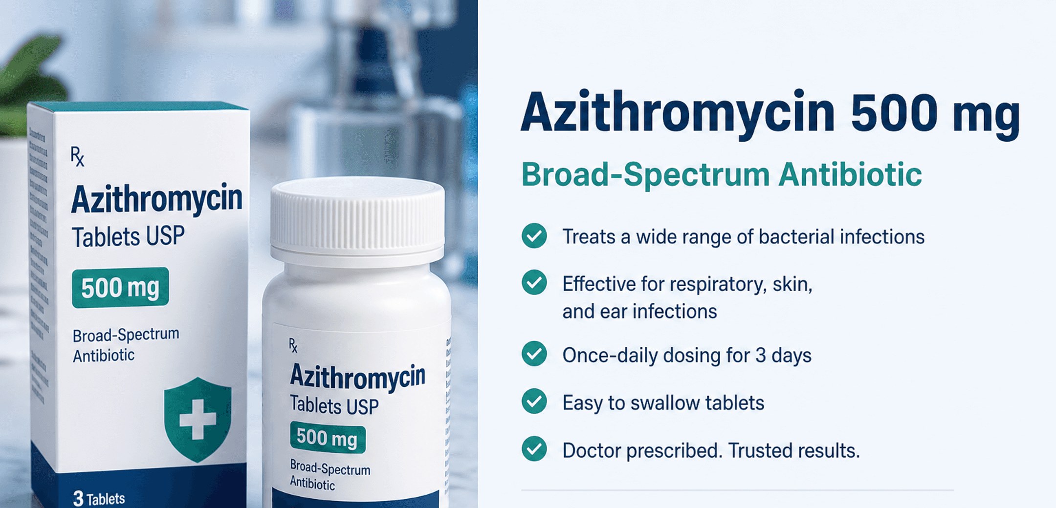 Azithromycin 500 mg kháng sinh phổ rộng: hộp và lọ thuốc, các lợi ích điều trị, dùng một lần mỗi ngày trong 3 ngày