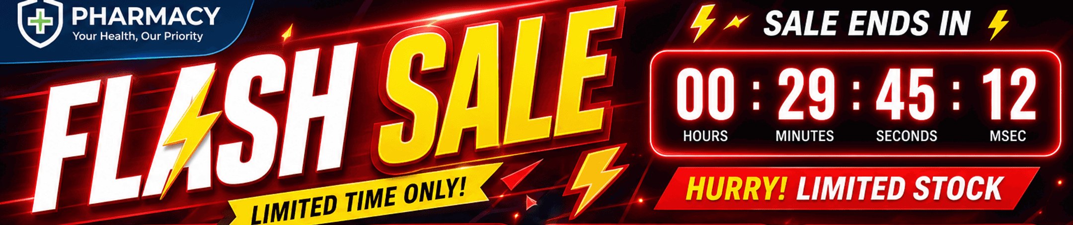 Flash Sale giới hạn thời gian; đồng hồ đếm ngược 00:29:45:12; hurry limited stock